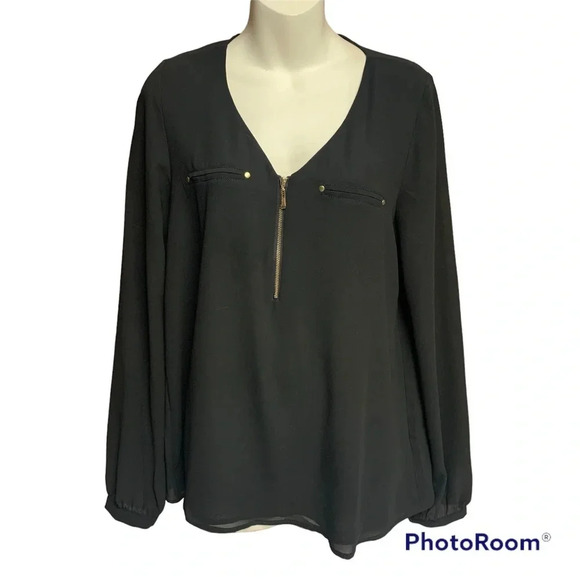 Naked Zebra Tops - Naked Zebra black/gold semi sheer top size large zippered front